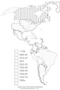 Mapa que muestra las fechas aproximadas de independencia de los países de .