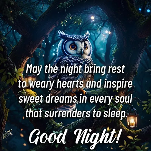 May the night bring rest to weary hearts and inspire sweet dreams in every soul that surrenders to sleep. Good Night.