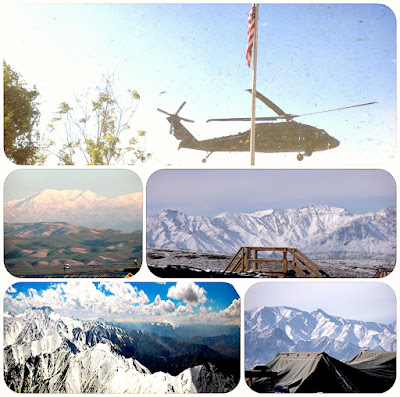 A collage from Herat, Hindu Kusch Mountains, Kunduz, and FOB Shank