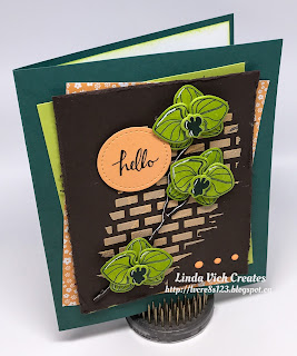 Linda Vich Creates: Fresh Spring Orchids. Lemon Lime Twist Climbing Orchids are featured on this card, displayed on a backdrop of Peekaboo Peach embossing paste bricks.