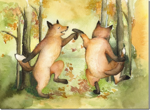 playful fox artwork watercolor orange green