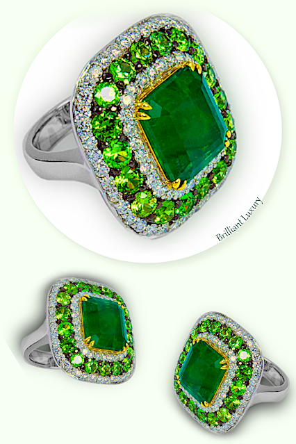 ♦Alexander Laut Green Light emerald tsavorites diamond ring #jewelry #brilliantluxury