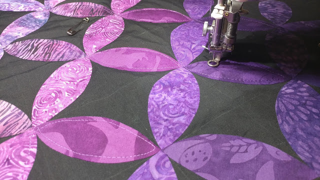 Purple ombre orange peel quilt with Island Batik fabrics