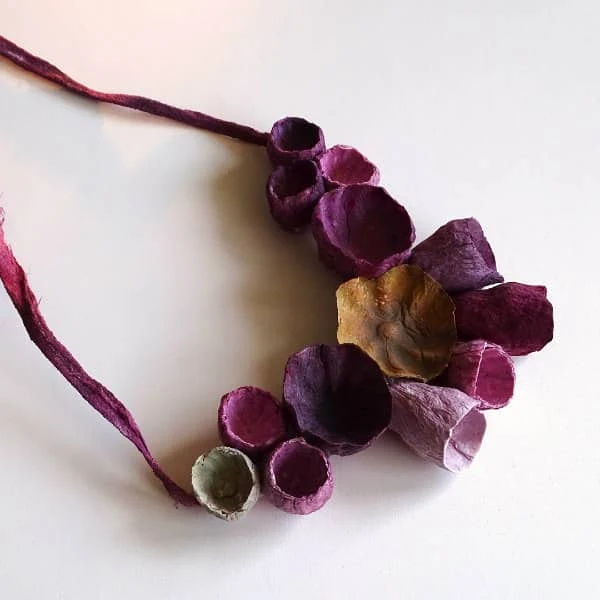 burgundy floral paper necklace