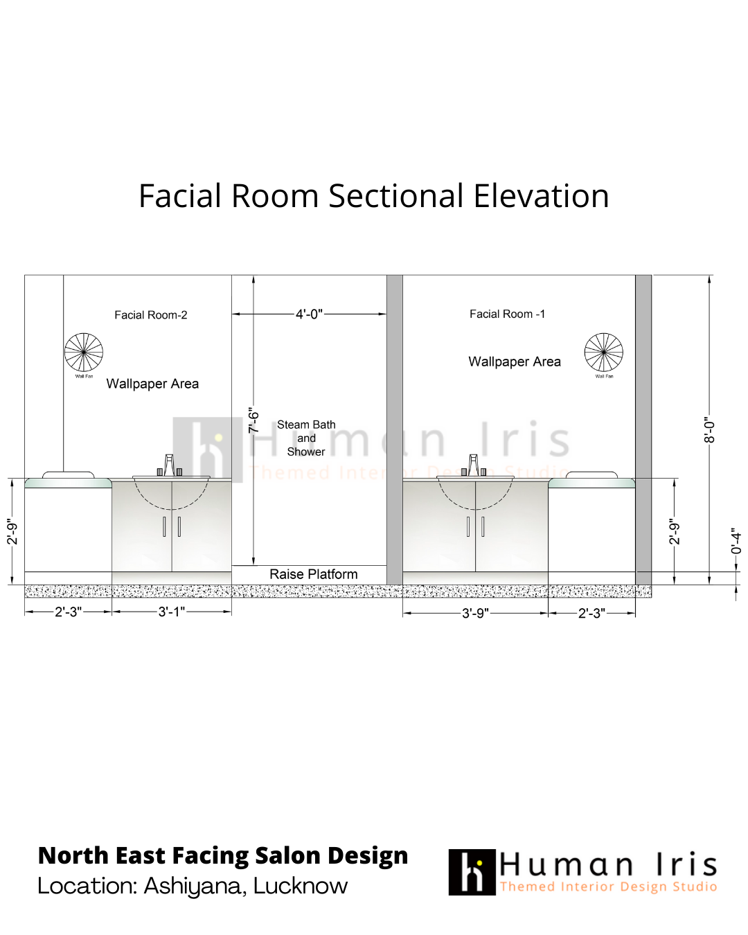 45' x 39' Salon Layout Plan and Elevation Design