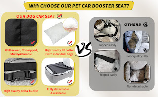 BurgeonNest Dog Car Seat for Small Dogs, Fully Detachable and Washable Dog Carseats Small Under 25, Soft Dog Booster Seats with Storage Pockets and Clip-On Leash Portable Dog Car Travel Carrier Bed