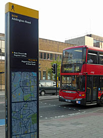 Legible London minilith on Bow Road