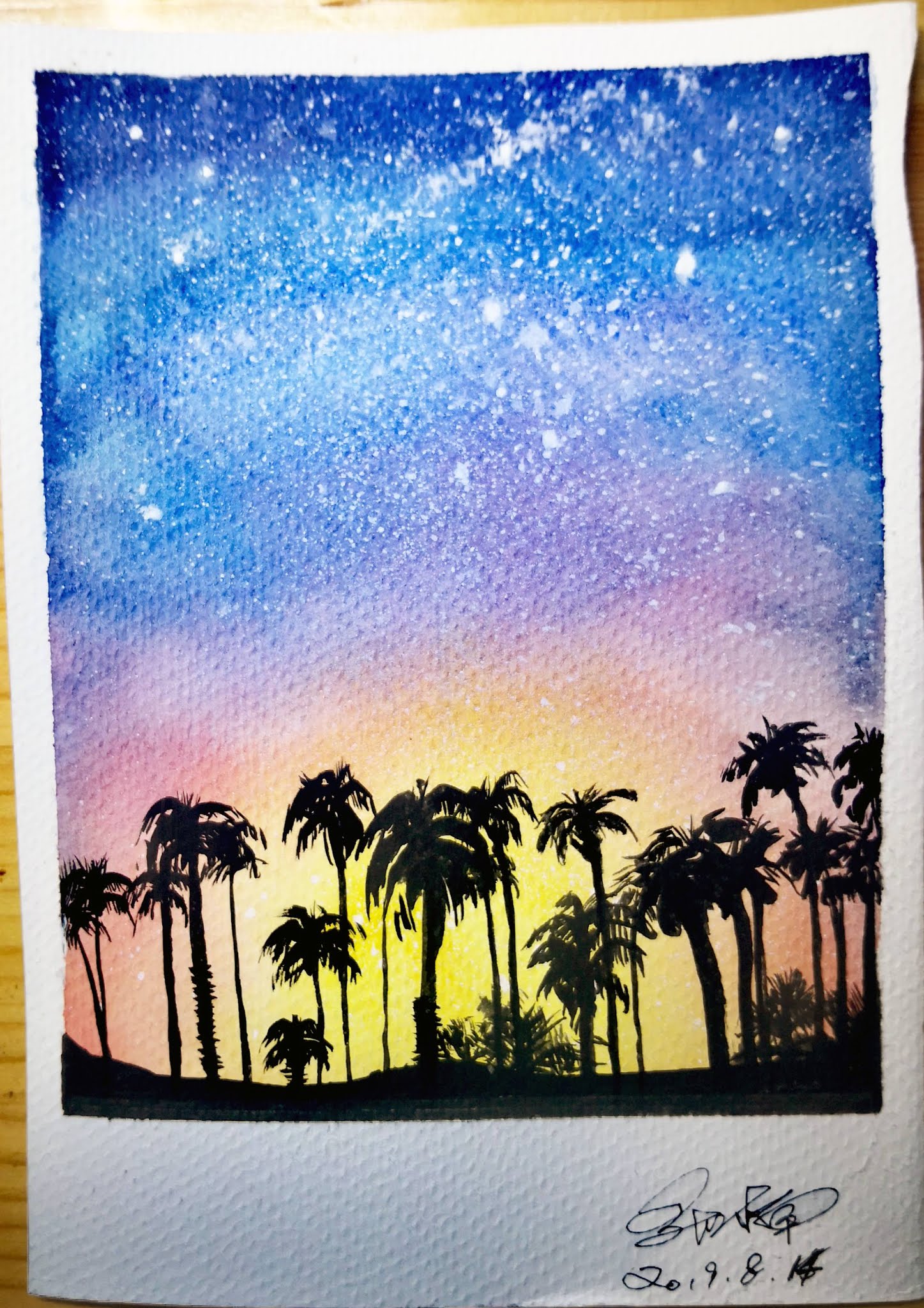 watercolor LA sunset landscape