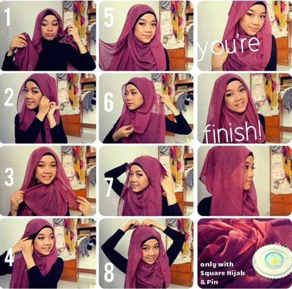 contoh tutorial hijab segi empat kreasi trend terbaru 2017/2018