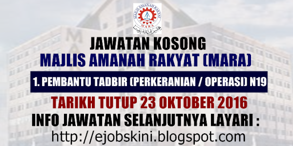 Jawatan Kosong Majlis Amanah Rakyat (MARA) - 23 Oktober 2016