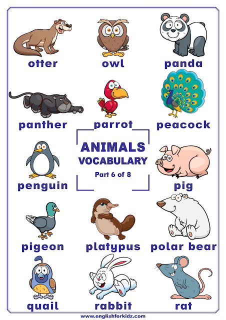 Animals in English vocabulary - printable posters