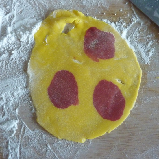 red and yellow rolled fondant icing