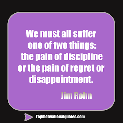We must all suffer one of two things: the pain of discipline or the pain of regret or disappointment. Motivational Discipline Quote By Jim Rohn