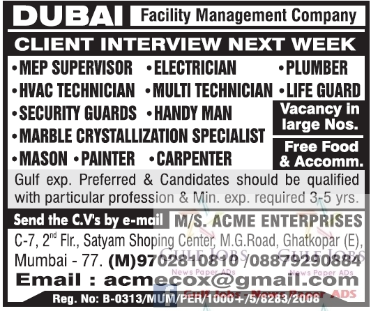 Facility management company jobs for Dubai