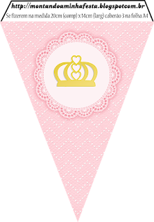 Golden Crown and Pink Lace Free Party Printable Bunting Bunting. 