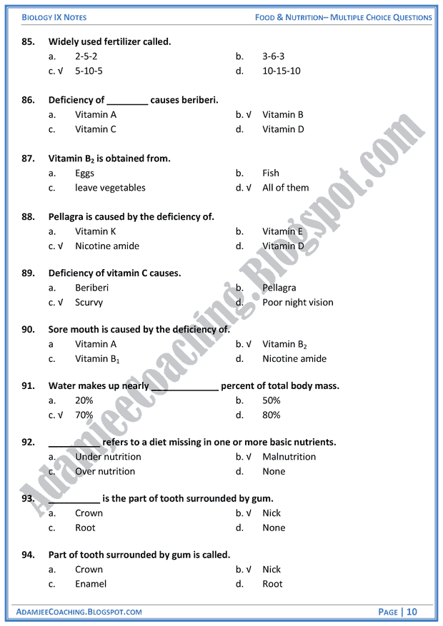 food-and-nutrition-multiple-choice-questions-biology-notes-for-class-9th