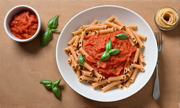 Macarrão-Integral-com-Molho-de-Tomate-Fresco-e-Manjericão