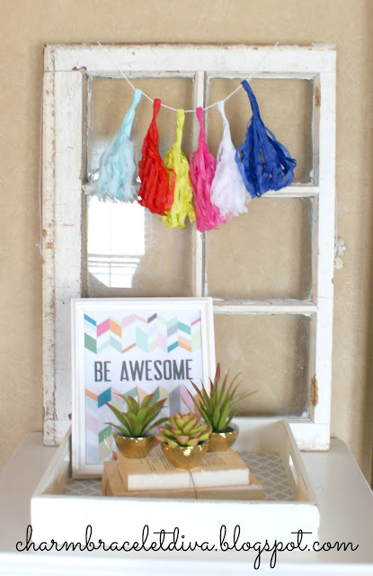 painted tray with contact paper liner cacti vignette