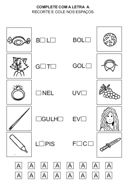Atividades para Imprimir - Complete a letra que falta