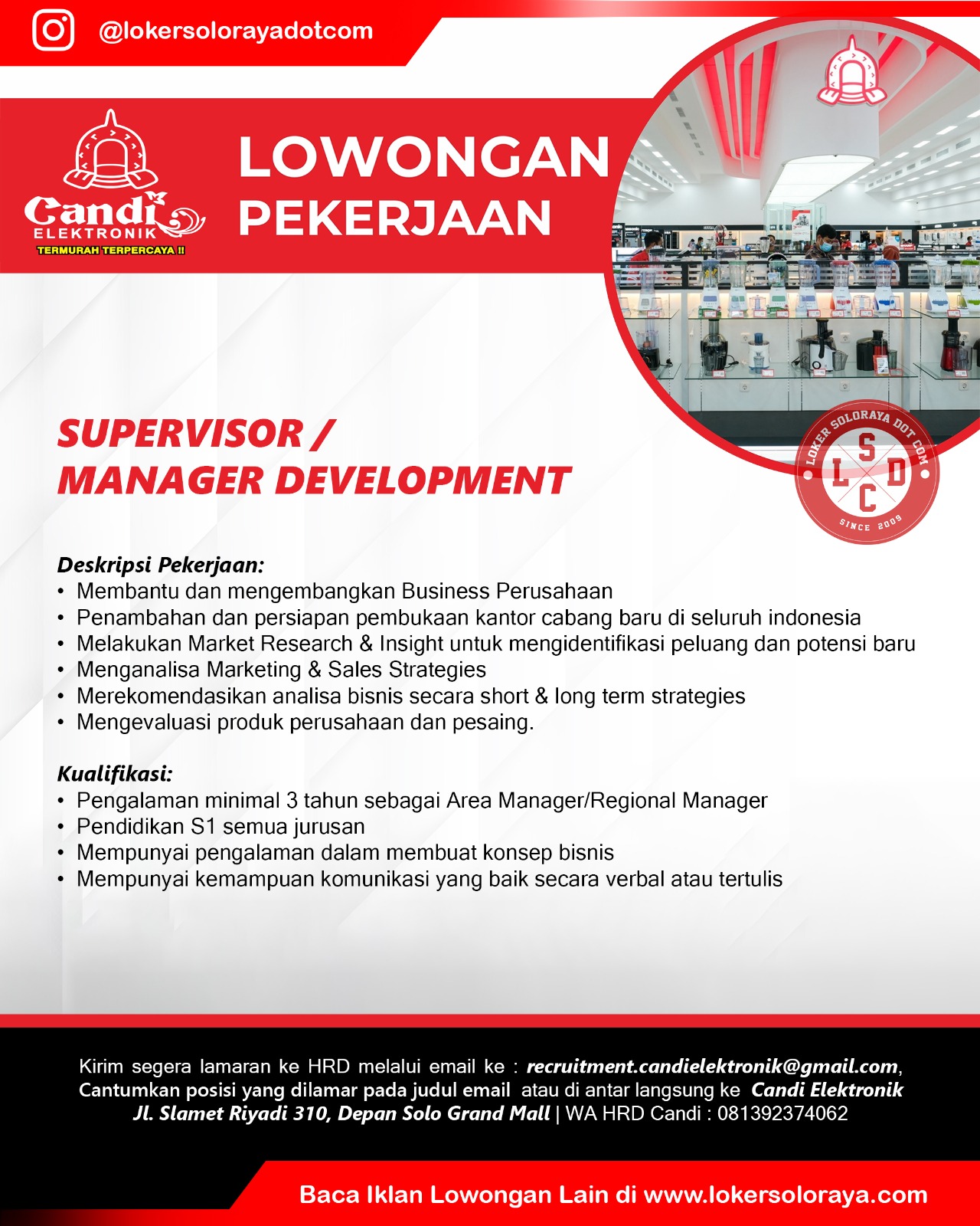 Loker Solo di Candi Elektronik SPM / SPG, Mekanik, Admin DO