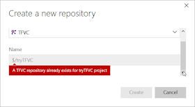 vsts - tfvc can not create a new repository