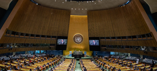 ARCHIVO: Los delegados presentes en la Asamblea General deben mantener el distanciamiento físico.ONU/Eskinder Debebe