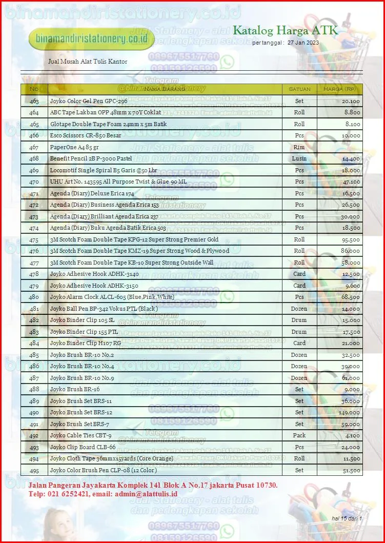 daftar harga alat tulis 2023 dari https://www.binamandiristationery.co.id/