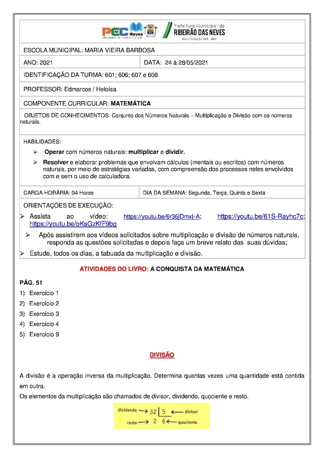 ATIVIDADES DE MATMÁTICA- PROFESSOR EDMARCOS. 24 a 28 DE MAIO-2021