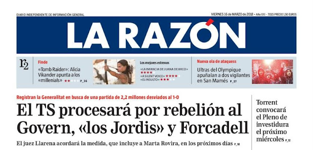 La razón anticipa que el TS procesará por rebelión