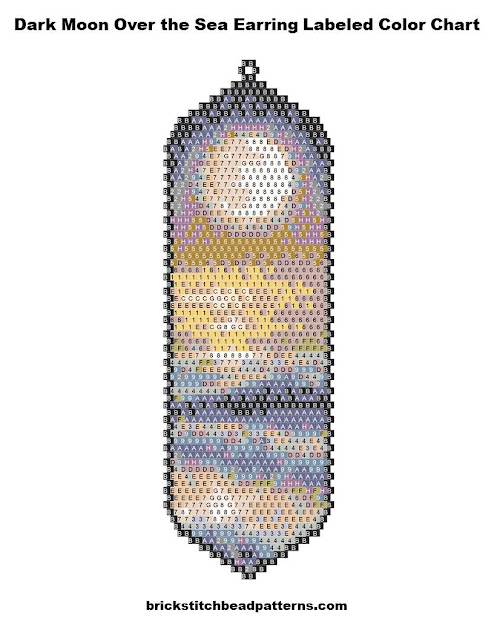 Dark Moon Over the Sea Earring Free Brick Stitch Bead Pattern Labeled Color Chart