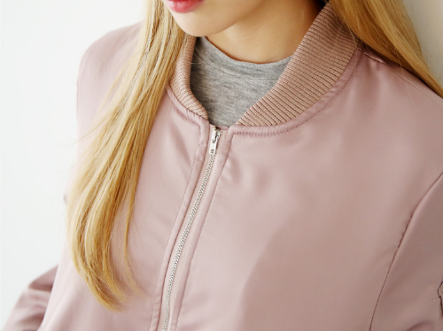  Zipper-Accented Sleeve Bomber Jacket 