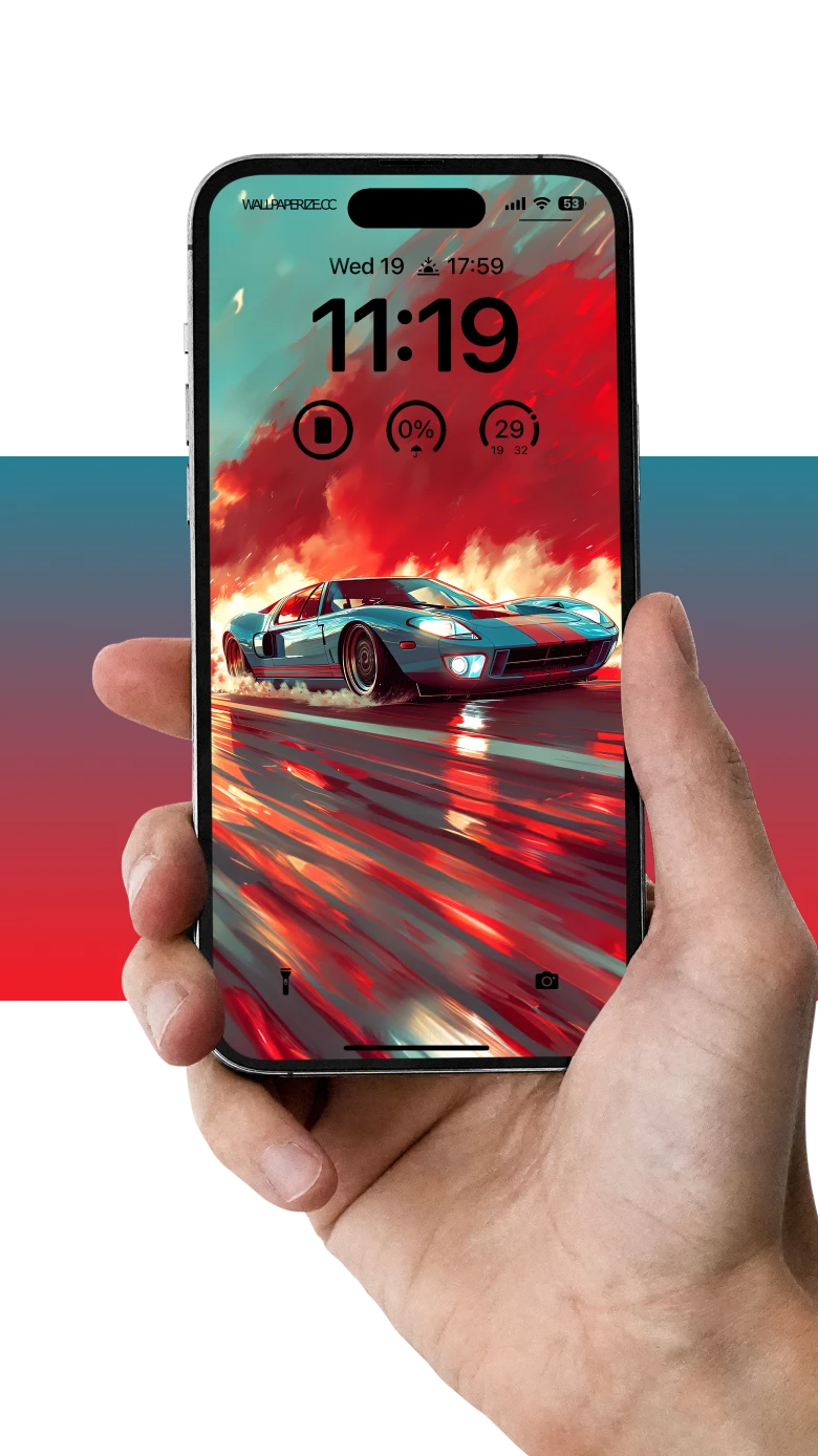 cool wallpaper iphone 4k. Sleek sports car speeding along a racetrack, kicking up clouds of dust against a dramatic red sky