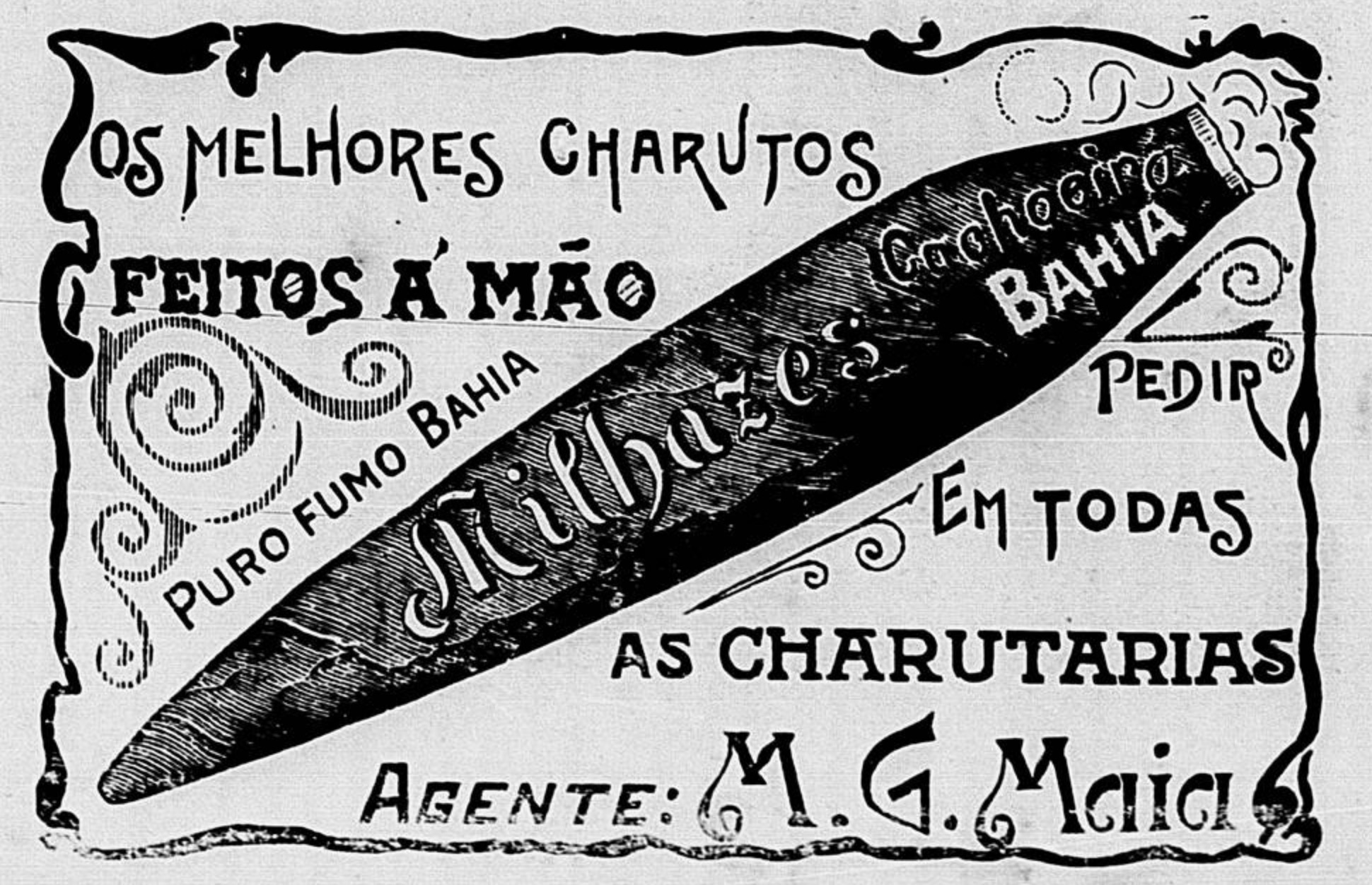 Anúncio veiculado em 1903 apresentando os charutos da marca Milhazes