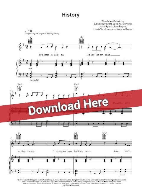 one direction, history, sheet music, piano notes, score, chords, download, klaviernoten, keyboard, bass, guitar, tabs