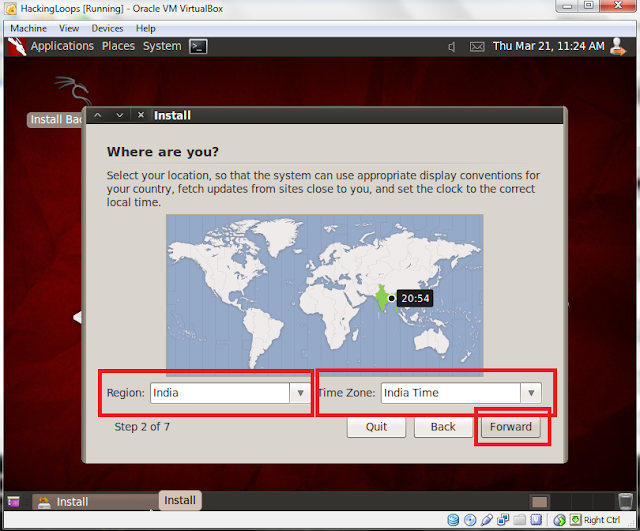 Select Region and Time zone