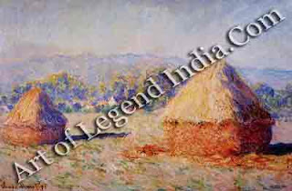 Pictures in series, In 1891, Monet exhibited his first major series of paintings The Haystacks. These two, from the series of 15, illustrate his fascination with the varied colours produced by natural 