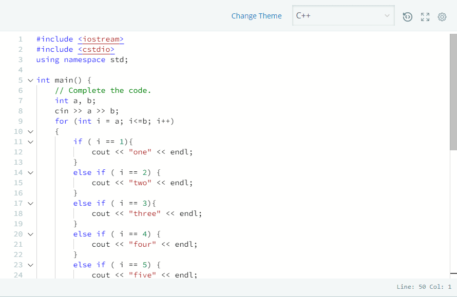 For Loop in C++ - Hacker Rank Solution