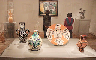 Photograph of several different ceramic items created at Madoura Pottery in the village of Vallauris.