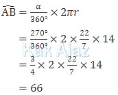 Panjang busur dengan sudut pusat 270° dan jari-jari lingkaran 14 cm