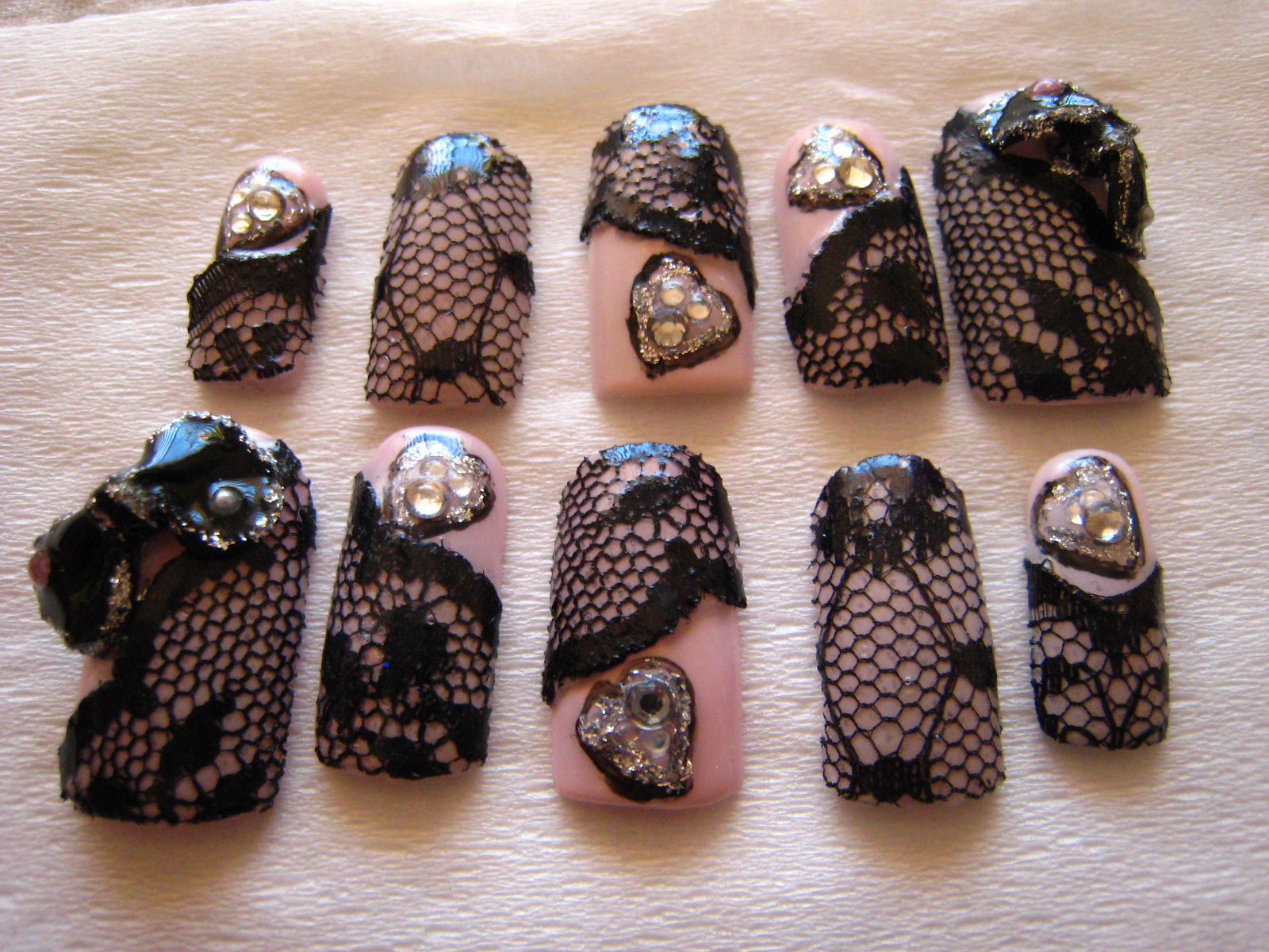 Jin Jin's Adventures: Black Lace nail art with 3D acrylic bow