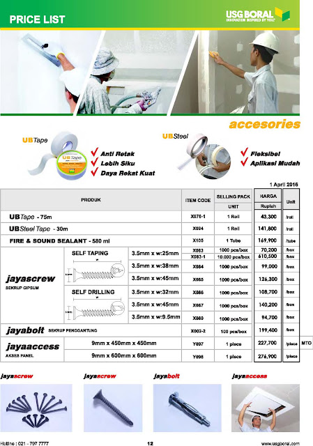  Daftar Harga Gypsum Jayaboard dan Accessories di Malang 