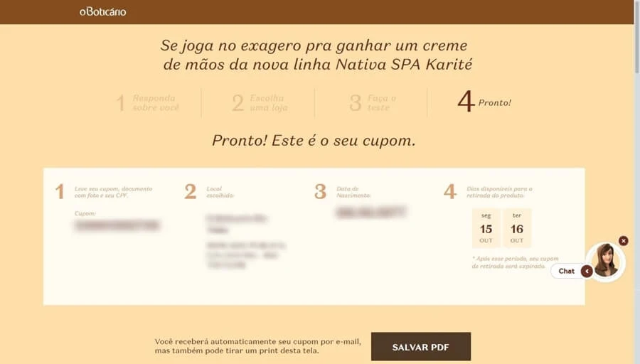 Produto grátis Nativa SPA Creme para Mãos Karité O Boticário