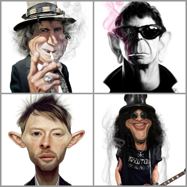 Caricaturas de astros do rock