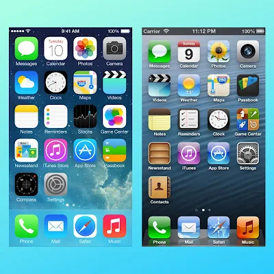 【設計】扁平化設計，為汽車品牌注入新視覺語彙 - 比對 iOS6 和 iOS7，可以明顯看出扁平化設計的差異