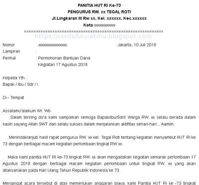 Contoh Surat Permohonan Bantuan Dana Kegiatan 17 Agustus 