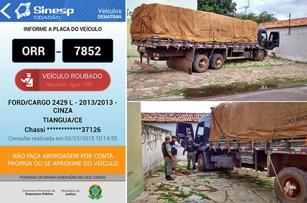 Caminhão com placas de Tianguá-Ce com registro de roubo/furto é recuperado pela PM em Buriti dos Lopes