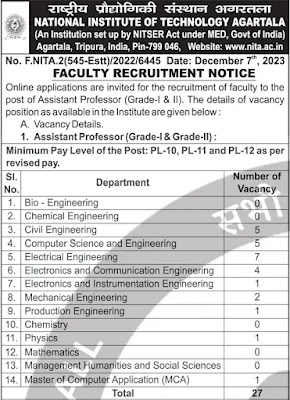 NIT Agartala Assistant Professor 2023