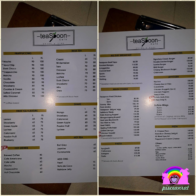 Teaspoon Cafe pricelist