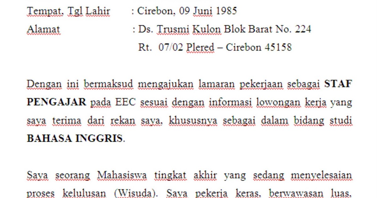 Contoh Lamaran Kerja Bahasa Indonesia dan Bahasa Inggris 