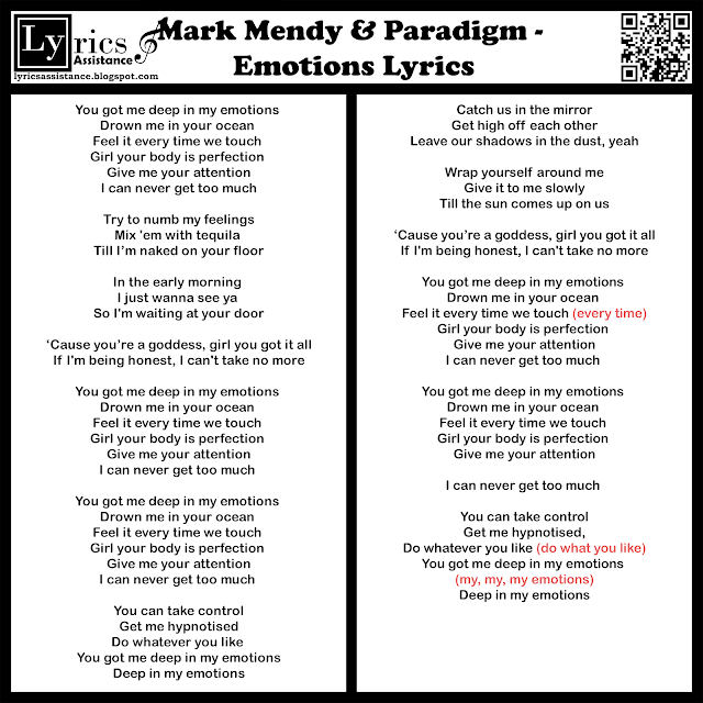 Mark Mendy & Paradigm - Emotions Lyrics | lyricsassistance.blogspot.com